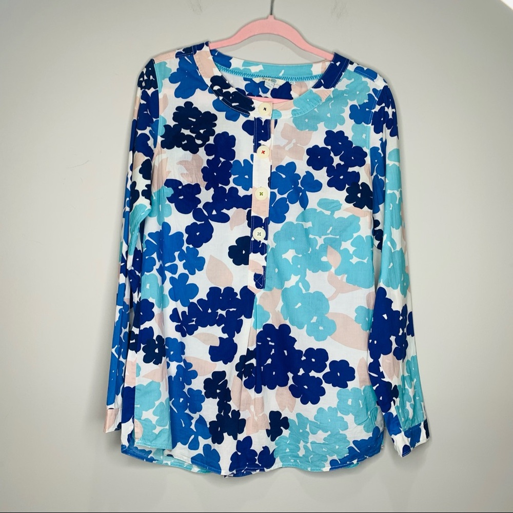 Boden 3/4 Button Up Long Sleeve Floral Cotton Pullover Top Size 8